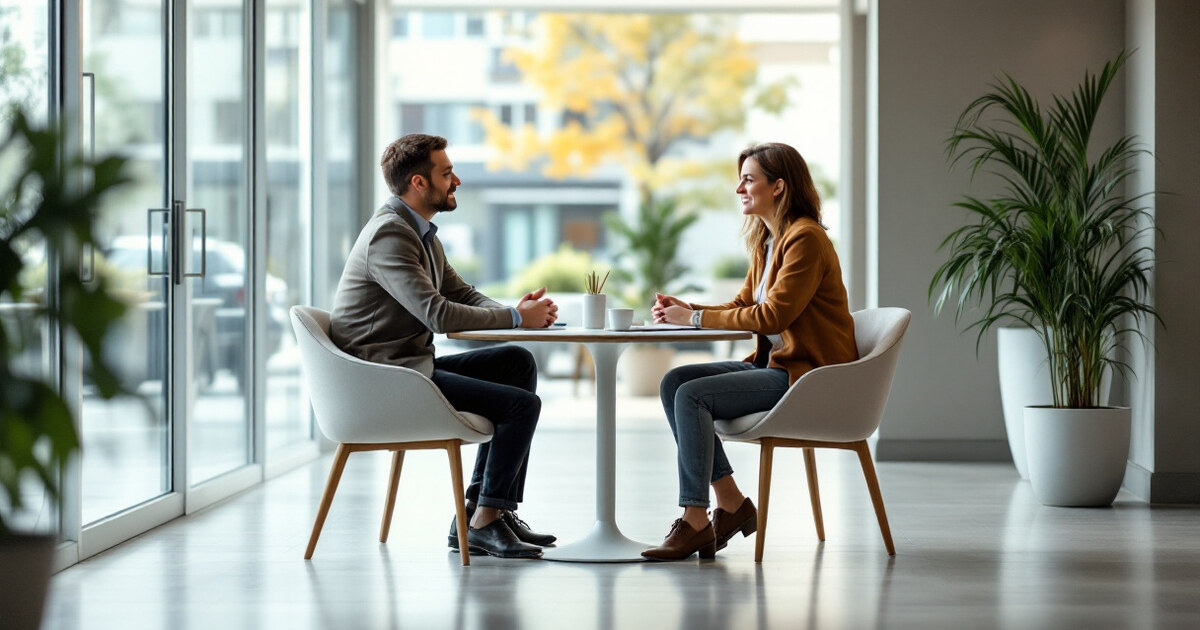 A property manager and a tenant talking calmly