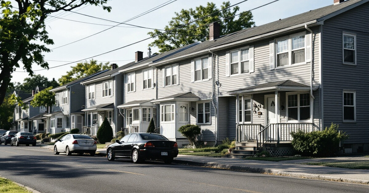 A row of similar townhouses on one street