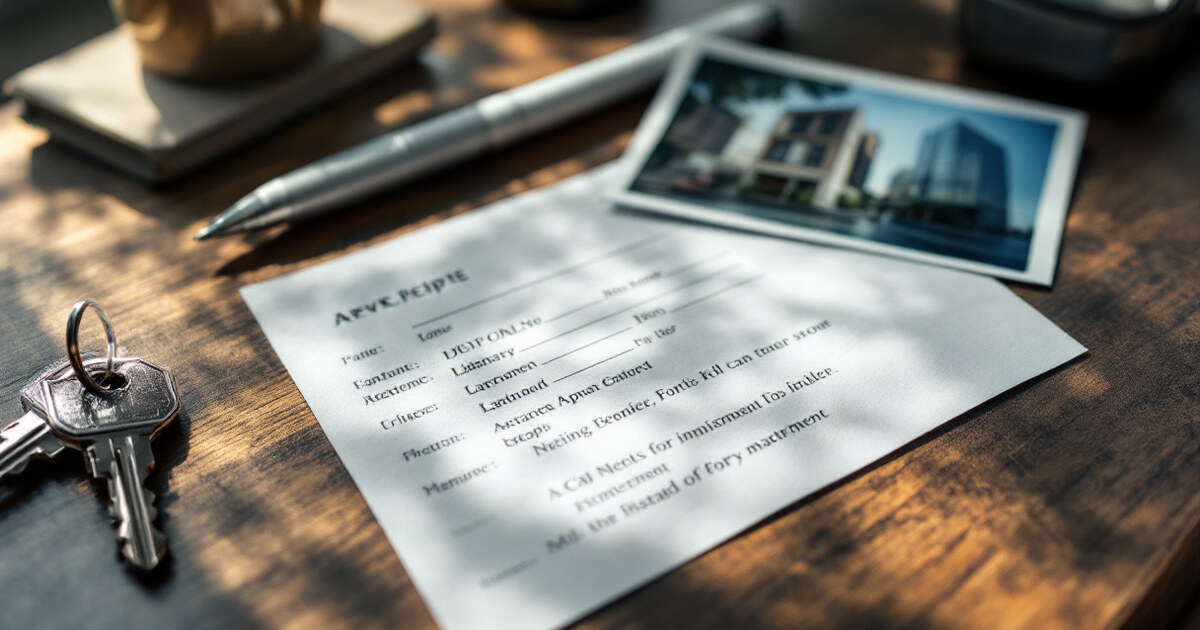 A receipt and a printed photograph on a table beside apartment keys